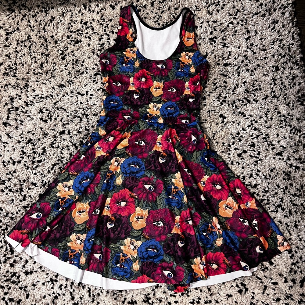 Blackmilk Peeking Peonies Reversible Skater Dress XS